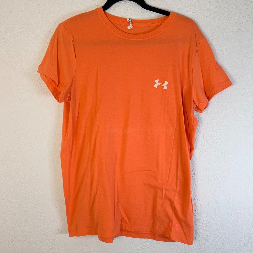 Under Armour HeatGear Womens Orange Short Sleeve T-Shirt Loose Fit Large